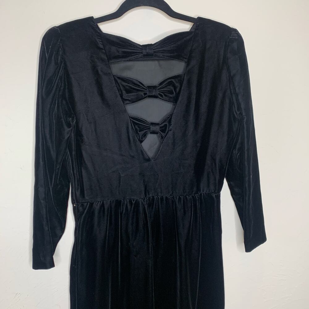 Lanz Black Velvet Bow Back Vintage Dress Sz 12 Medium - Picture 10 of 12